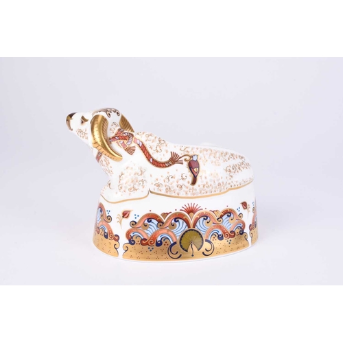 575 - A Royal Crown Derby imari paperweight model of a Water Buffalo, gold stopper, 11.5cm high Condition:... 