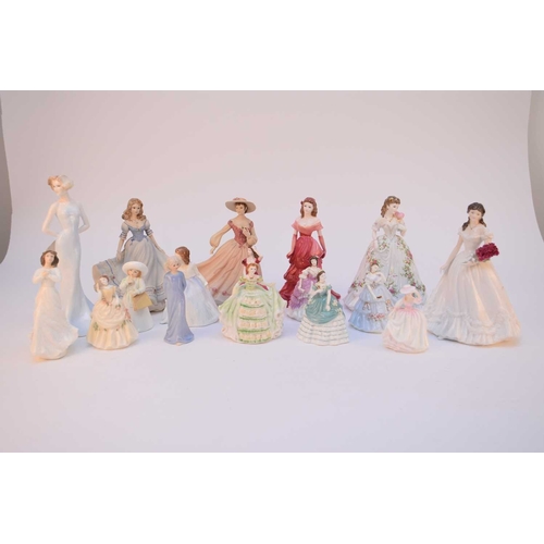 577 - A group of models of ladies, comprising a set of six Compton and Woodhouse Royal Worcester Debutante... 