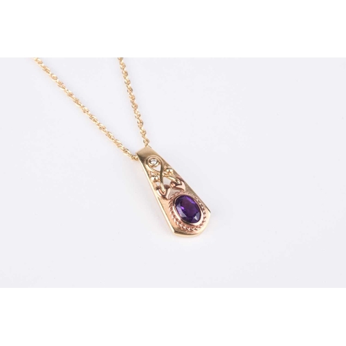 58 - A Clogau 9ct gold amethyst and diamond pendant on chain, the chain measures approx 56cm long, weight... 