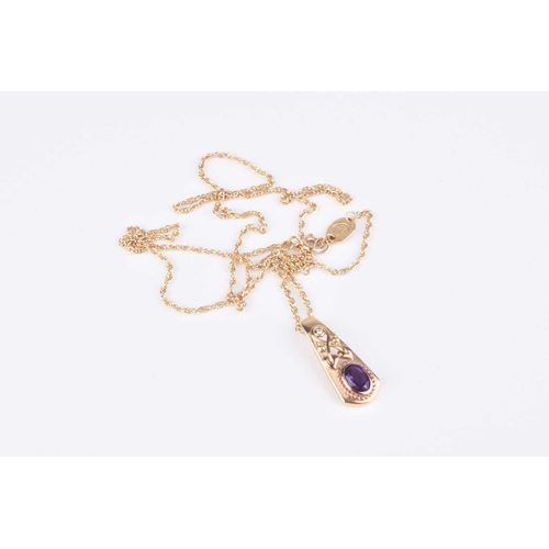 58 - A Clogau 9ct gold amethyst and diamond pendant on chain, the chain measures approx 56cm long, weight... 