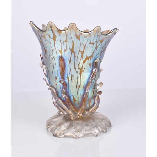 590 - A Johann Lötz (Loetz) Witwe Bohemian Art Nouveau cornucopia vase, circa 1900, iridescent glass, the ... 