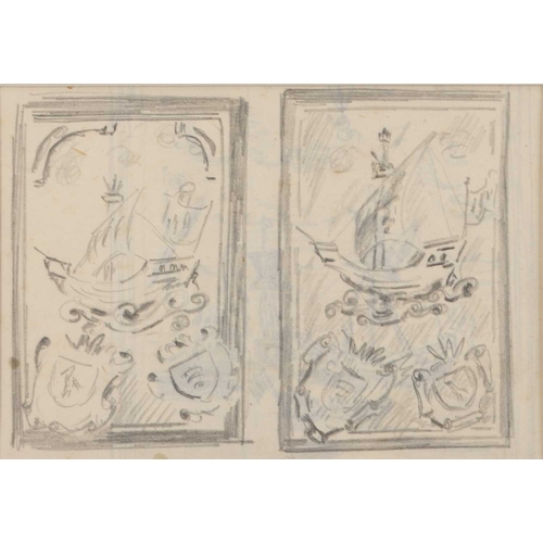 653 - ARR Edward Seago RBA RWS (British 1910-1974), Ship Motif Mural Design, pencil sketch, from artist's ... 