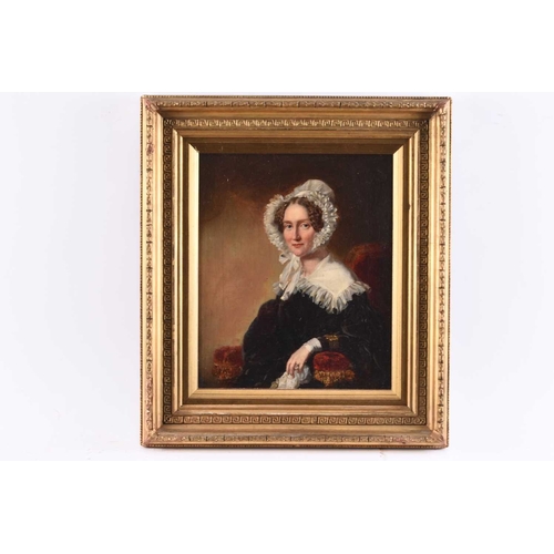 661 - British School (19th Century) Portrait of a Seated Lady, half length, wearing a black dress and whit... 