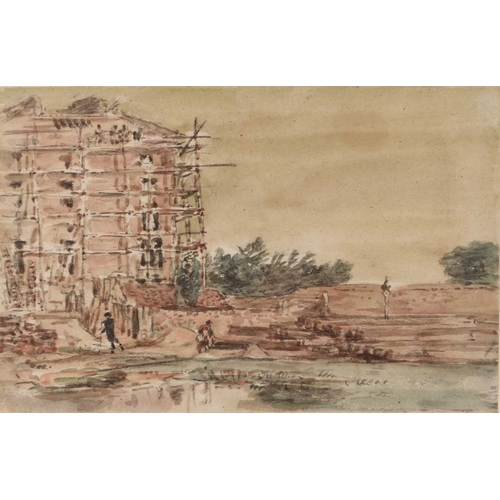 663 - Agostino Aglio (1777-1857) Building of Connaught Square 1828, pencil and watercolour, 17 x 25.5 cm, ... 