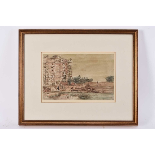 663 - Agostino Aglio (1777-1857) Building of Connaught Square 1828, pencil and watercolour, 17 x 25.5 cm, ... 