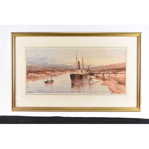 665 - Richard Henry Nibbs (c.1816-1893) Steam Trawler on an Estuary, signed and dated '85 lower right, wat... 