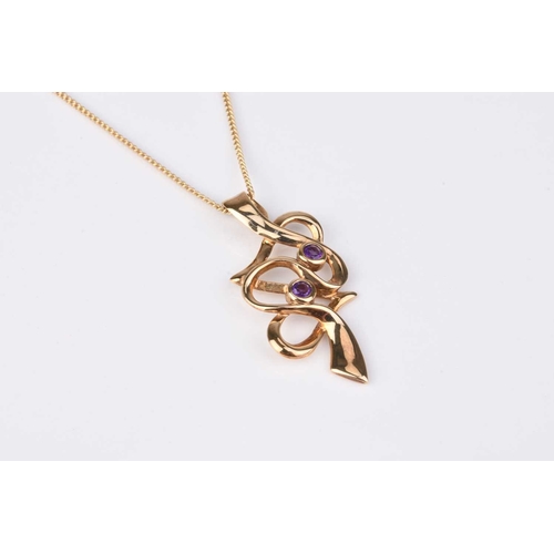 67 - A Clogau 9ct gold amethyst set pendant on chain, the double entwined openwork heart pendant set with... 