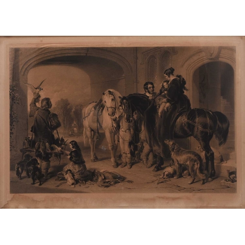 678 - After Sir Edwin Henry Landseer RA (1803-1873) Return from Hawking, engraving by Samuel Cousins RA (1... 