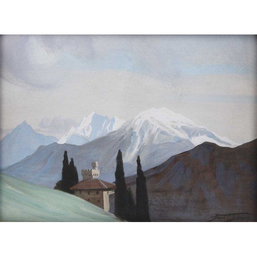 691 - Frank Salisbury (1874-1962) Mount Antelao from Cortina, signed lower right, oil on board, 37 x 50 cm... 