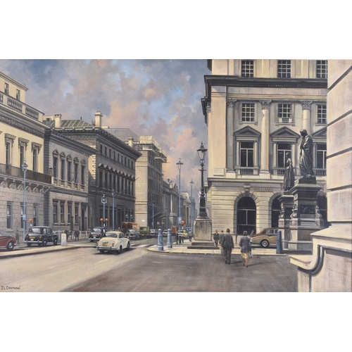 693 - John L Chapman (b.1946) Pall Mall, London, signed lower left, oil on board, 50.5 x 76.5 cm, frame 65... 