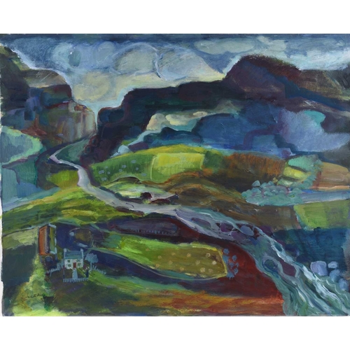 734 - Judith Moy (1927-2016) Irish and Scottish Landscapes, including 'Burren, Co Clare', signed, acrylic ... 