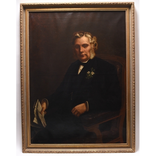 662 - British School (19th Century) Large Portrait of a Gentleman Alderman Hudspith, half length seated in... 