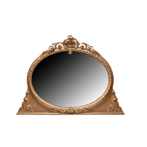 405 - A Victorian giltwood overmantel mirror The oval plate within a moulded frame with shell cresting. 13... 