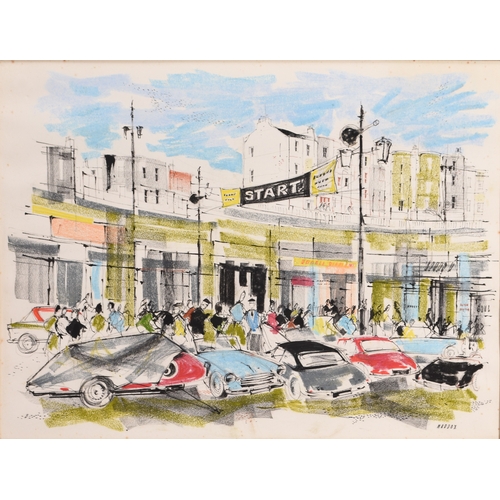 742 - ARR Ronald Maddox (1930-2018) Brighton Speed Car Trials, ink and pastel, signed lower right, 35 x 46... 