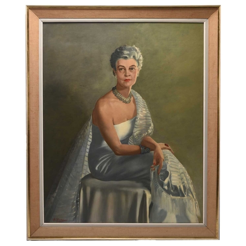 23 - ARR Anna Zinkeisen (1901-1976) Portrait of Helene Babbett-Philp, shown full length seated, looking t... 