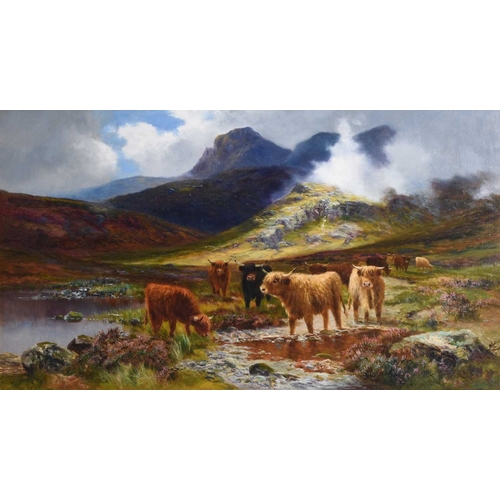 4 - Daniel Sherrin (1868-1940) In the Highlands, Highland cattle watering from an upland stream, signed ... 