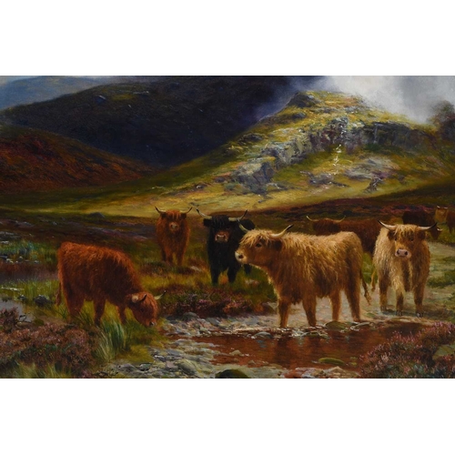 4 - Daniel Sherrin (1868-1940) In the Highlands, Highland cattle watering from an upland stream, signed ... 