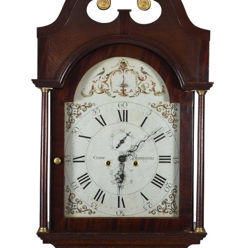 44 - A George III oak and cross-banded painted dial longcase clock The dial signed Crane, Bromsgrove The ... 