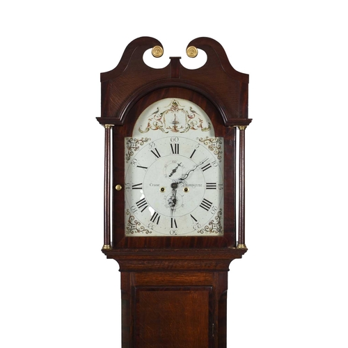 44 - A George III oak and cross-banded painted dial longcase clock The dial signed Crane, Bromsgrove The ... 