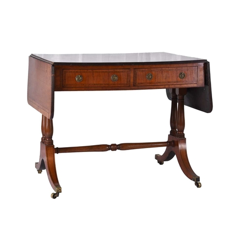 48 - A George III inlaid satinwood sofa table The rosewood banded rectangular top with reeded edge, havin... 