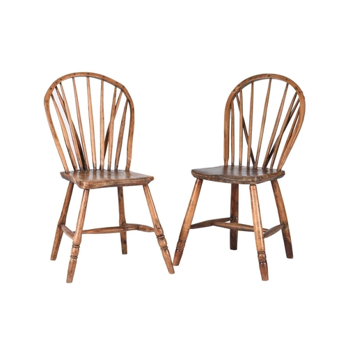 65 - A set of six rustic yew and elm Windsor type dining chairs Late 19th century, with bow backs, the sh... 