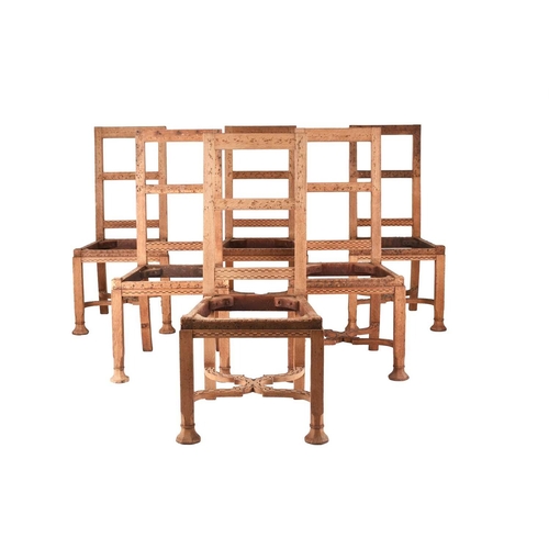 72 - Ten oak Renaissance revival style dining chairs plus one carver, for restoration With padded back, t... 