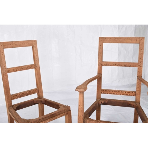 72 - Ten oak Renaissance revival style dining chairs plus one carver, for restoration With padded back, t... 