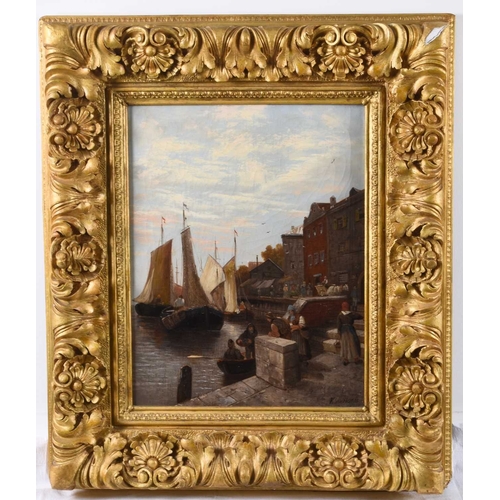 8 - Kirk van Hoom (Dutch 19th-20th Century) A Pair of Dutch Harbour Scenes, showing fishing boats unload... 