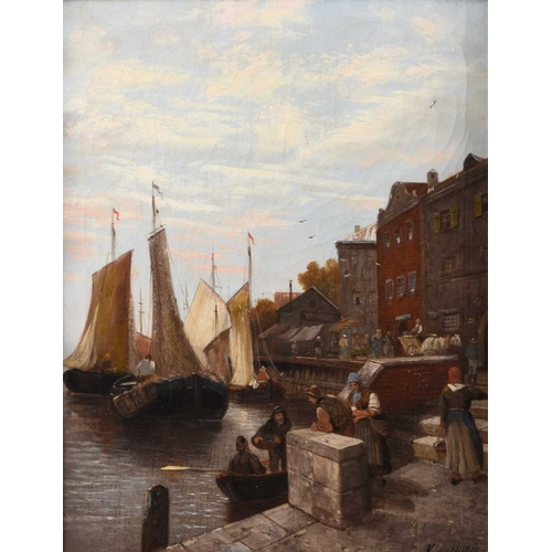 8 - Kirk van Hoom (Dutch 19th-20th Century) A Pair of Dutch Harbour Scenes, showing fishing boats unload... 