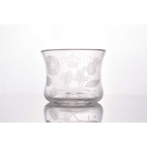 1 - An unusual 'Liberty' beaker, mid-18th century, the slightly inverted glass engraved with 'LIBERTY' a... 