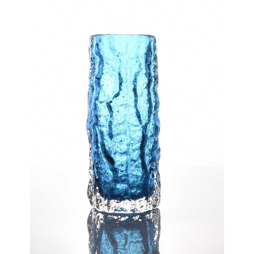 10 - A Whitefriars textured bark glass vase designed by Geoffrey Baxter, Kingfisher blue colourway, circa... 