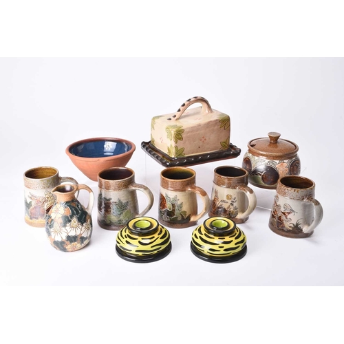 100 - A collection of studio and art pottery comprising a pair of Lorna Bailey 'Zambesi' candleholders, si... 