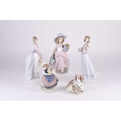 111 - A group of five Lladro figures, comprising 1999 figure 'Wish Come True', model 7676; 'Basket of Love... 