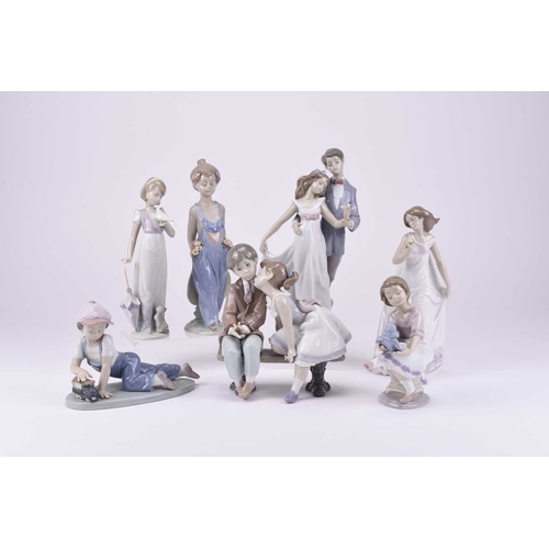 112 - A group of seven Lladro figures, comprising 'Now and Forever', model 7642; 'Afternoon Promenade', 76... 