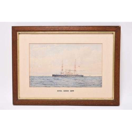 123 - British School (19th Century) HMS Dido 1899 at sea, watercolour, 20.5 x 33.5 cm, frame 36.5 x 50 cm ... 