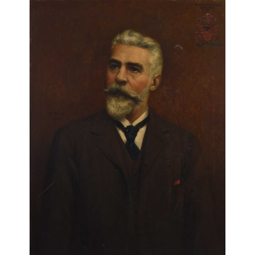 136 - British School (19th-20th Century) Portrait of Rudolf Lucius, half length, looking to dexter, a bear... 