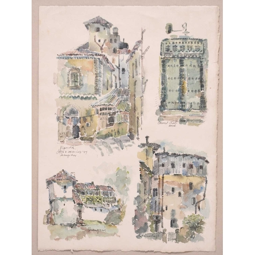 140 - John Baptist da Silva (1937-2013) Three Zanzibar Architectural Watercolours, signed with annotations... 