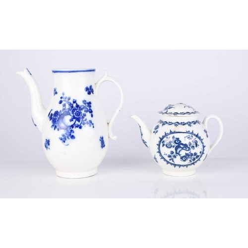 16 - A Caughley porcelain 'Fruit and Wreath' teapot and cover, circa 1780, transfer-printed in underglaze... 