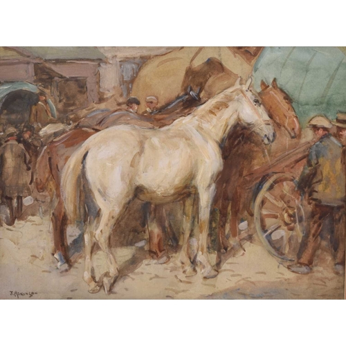 161 - John Atkinson (1863-1924) Horse Market, signed lower left, watercolour, 22 x 29.5 cm, frame 44 x 49 ... 