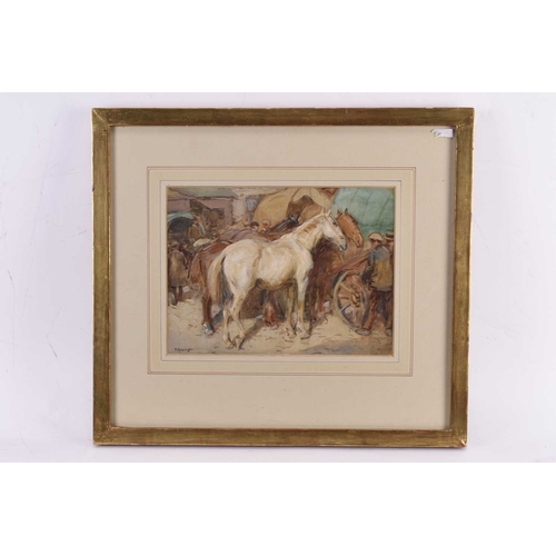 161 - John Atkinson (1863-1924) Horse Market, signed lower left, watercolour, 22 x 29.5 cm, frame 44 x 49 ... 