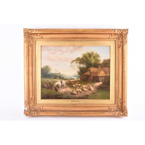 185 - Attributed to George Cole (1810-1883) Shepherd Resting with his Grazing Flock in a rural landscpe, a... 