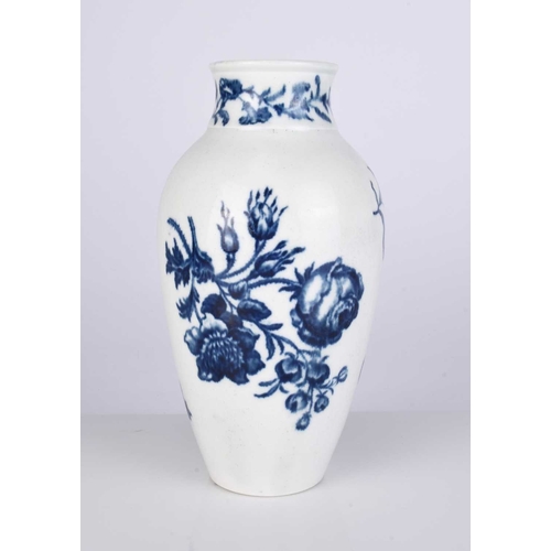 19 - A Worcester porcelain 'Natural Sprays' vase, circa 1775, transfer-printed in underglaze blue with th... 