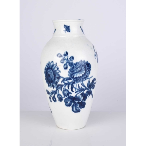 19 - A Worcester porcelain 'Natural Sprays' vase, circa 1775, transfer-printed in underglaze blue with th... 