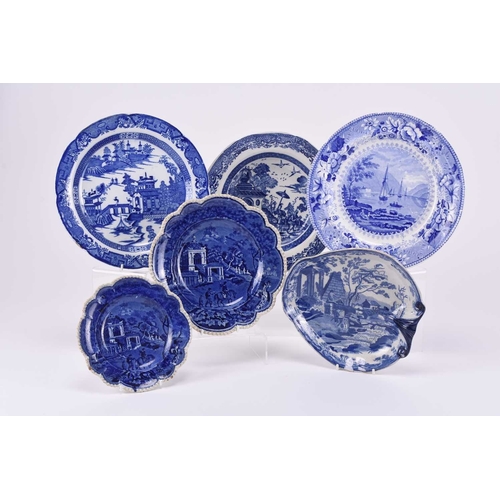 29 - A small collection of English blue and white earthenware plates, early 19th century onwards, compris... 