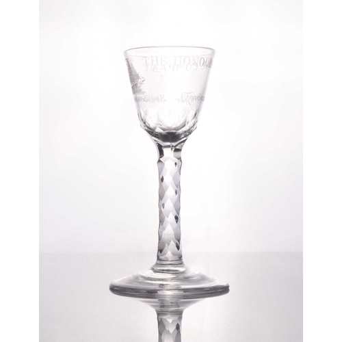 3 - An Honourable (English East India) Company small wine or cordial facet-stem glass, circa 1775-85, th... 