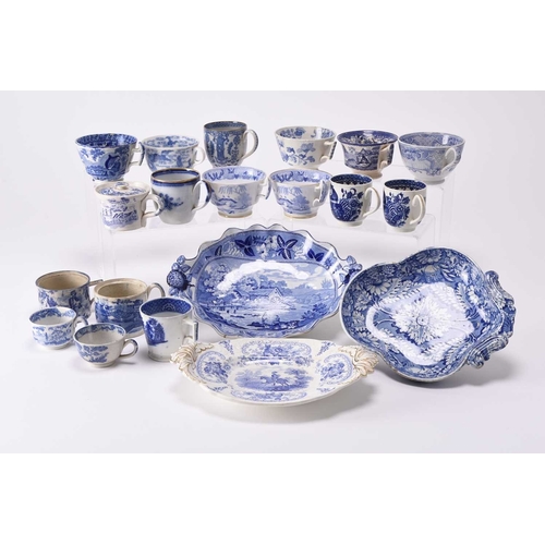 32 - An assorted group of English blue and white pottery, early 19th century onwards, including a 