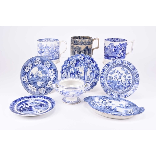 33 - A collection of English blue and white pottery and porcelain, late 18th century onwards, including a... 