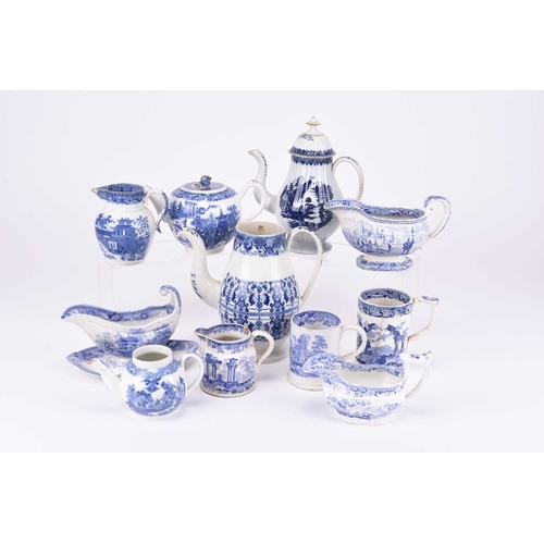 33 - A collection of English blue and white pottery and porcelain, late 18th century onwards, including a... 