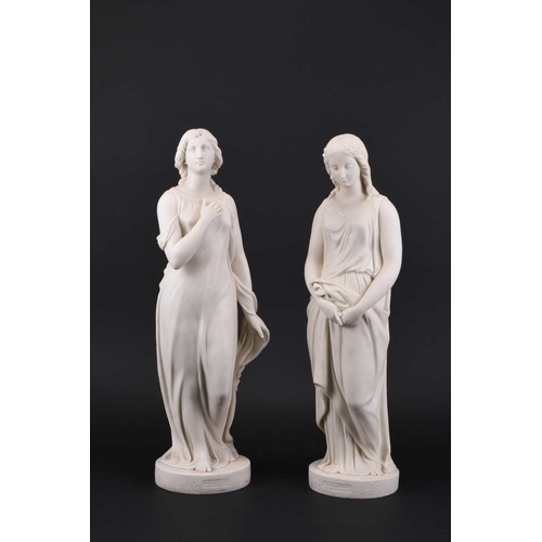 37 - A pair of Copeland parian figures of Maidenhood and Beatrice, after the original sculpture by Edgar ... 