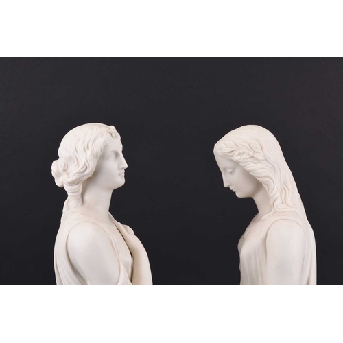 37 - A pair of Copeland parian figures of Maidenhood and Beatrice, after the original sculpture by Edgar ... 